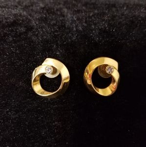 1960s vintage goldtone round faux diamond earrings